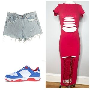 RED DISTRESS / CUTOUT DRESS / PRELOVED /SIZE MEDIUM